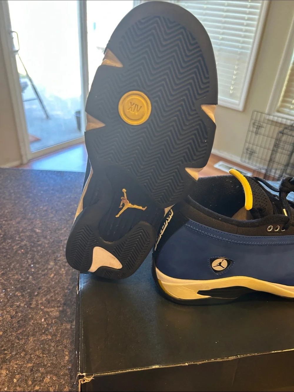 Jordan 14 Retro Low Men’s Mid-Top Sneakers in Blue and Yellow (2015)